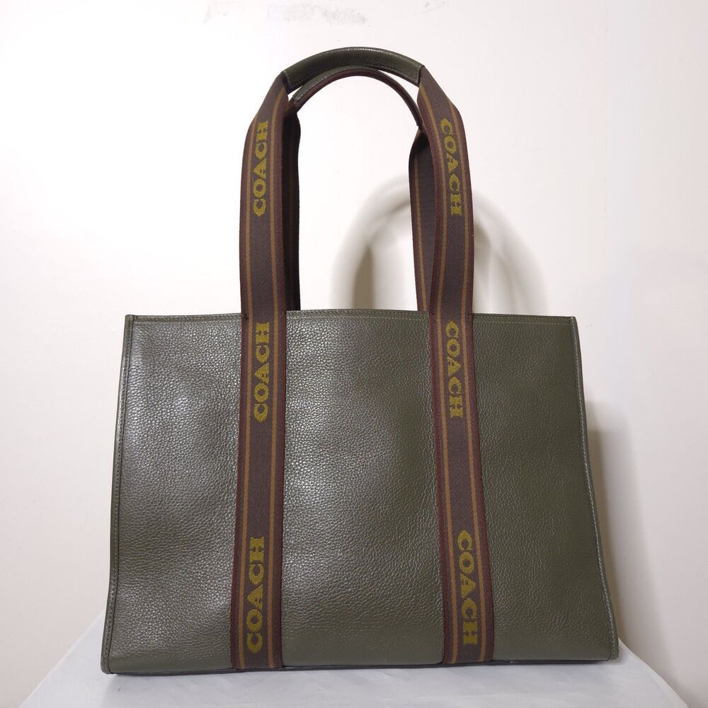 Coach Olive Pebbled Leather Smith Tote Bag Large Logo Strap Womens - Picture 8 of 16